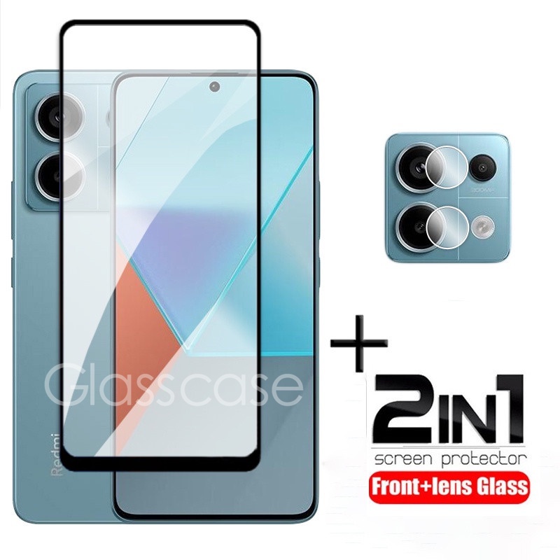 2 in 1 ป ้ องกันหน ้ าจอฟิล ์ มกระจกนิรภัยสําหรับ Redmi หมายเหตุ 13 13R pro plus 13pro + 13Rpro 13pro Note13pro เต ็ มรูปแบบฟิล ์ มด ้ านหน ้ าป ้ องกันหน ้ าจอแก ้ วกลับกล ้ องเลนส ์ ฟิล ์ ม