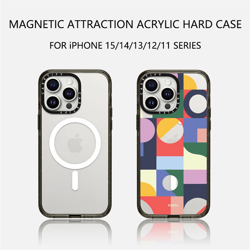 Casetify X เคสโทรศัพท์มือถืออะคริลิค TPU แบบแข็ง ขอบสีดํา ลายเรขาคณิต พร้อมกล่อง สําหรับ Apple IPhone 11 12 13 14 15 Pro Max