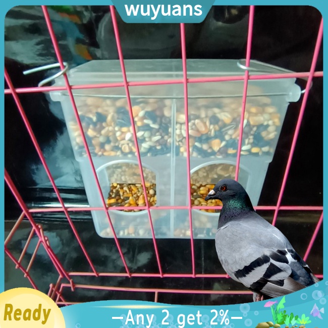 Wuyuans กรงนกพิราบ สองหลุม แขวนกล่องให้อาหารอัตโนมัติ ความจุขนาดใหญ่ รางอาหาร กล่องเก็บอาหาร อุปกรณ์นก