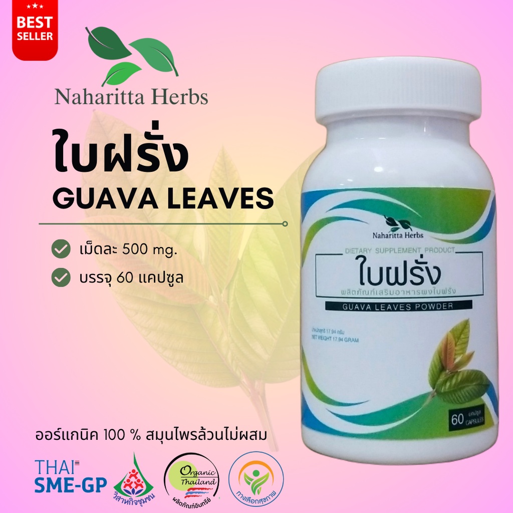 ใบฝรั่ง Guava leaves 100% 60cap. เลือกขนาดได้ในตัวเลือก