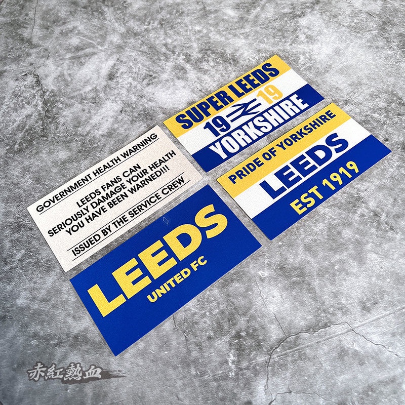 สติกเกอร์สะท้อนแสง ลายตัวอักษรภาษาอังกฤษ Premier League Leeds United FC กันน้ํา สําหรับติดตกแต่งรถยนต์ รถจักรยานยนต์ไฟฟ้า พัดลมฟุตบอล