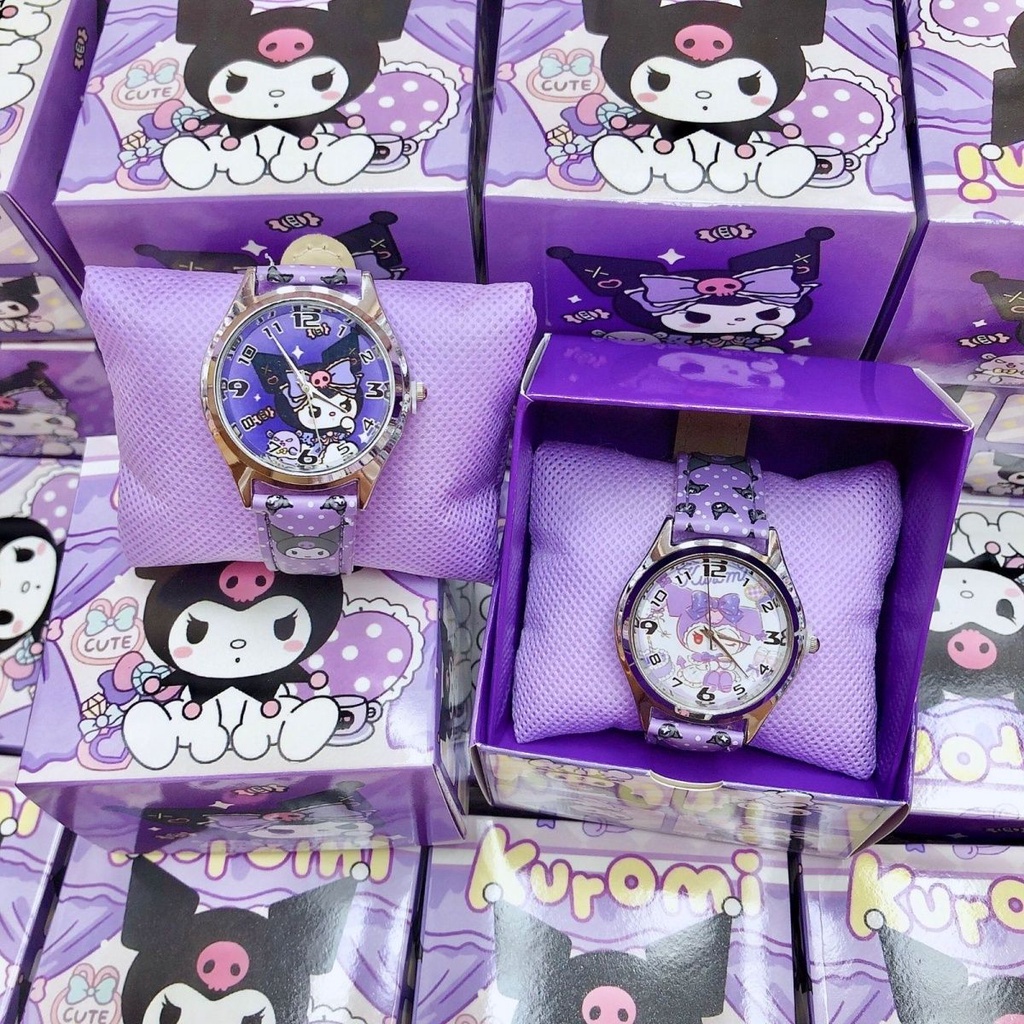 【พร้อมกล่อง】 Kuromi hello Kitty melody การ์ตูนนักเรียนประถมนาฬิกาน่ารักชายและหญิงควอตซ์ชี้ชุดของขวัญอนุบาล