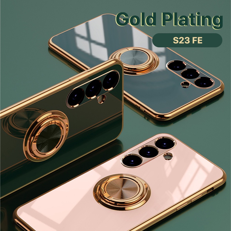 ชุบ เคส Samsung S23 FE Ultra Plus อ่อนนุ่ม กันกระแทก ที่วางแหวนแบบยืนกรณีแววขอบ 360 หมุนขาตั้งบางนุ่