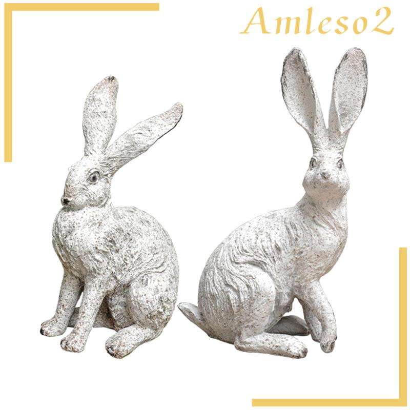 [Amleso2] ฟิกเกอร์รูปปั้นกระต่าย สําหรับตกแต่งบ้าน ระเบียง ฟาร์มเฮาส์ 2 ชิ้น - รูปที่ 3