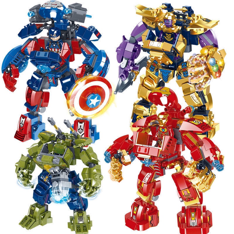 Hot# Spot# Compatible with Lego Avengers Heroes Marvel Iron Man Captain Mech Armor Motorcycle Deformation Blocks Love.Q
