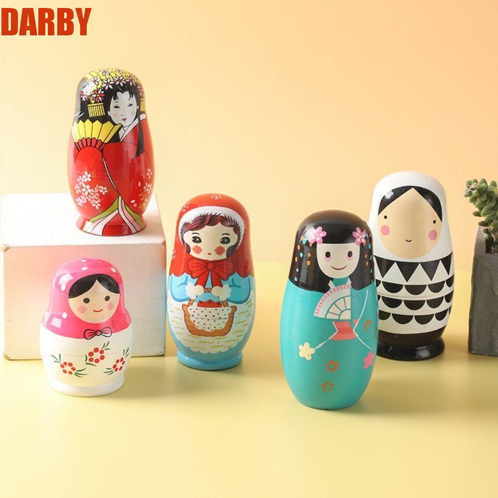 Darby ตุ๊กตาไม้ Matryoshka สไตล์รัสเซีย น่ารัก งานฝีมือ สําหรับเด็กผู้หญิง 5 ชิ้น ต่อชุด
