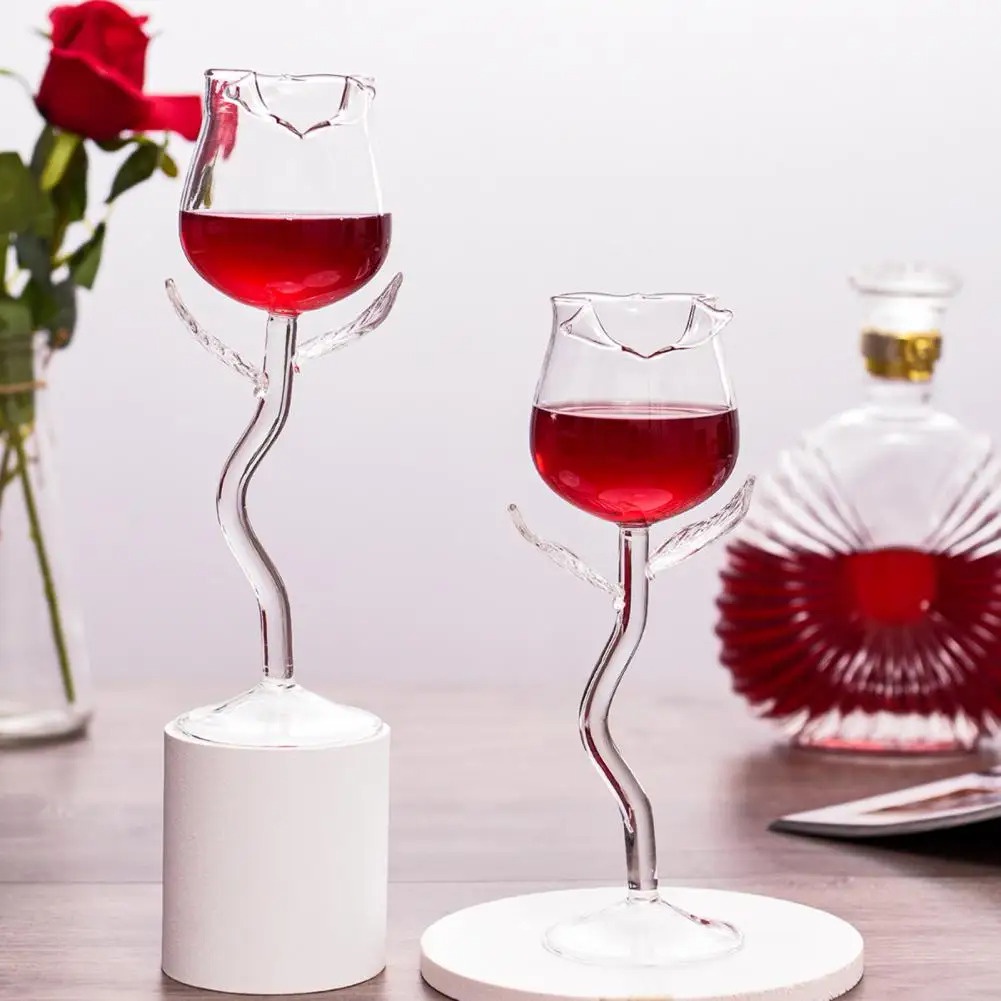 Wine Glass Exquisite Stable Base Transparent Rose Shape Goblet Cup for Home Wine Glass Champagne Red