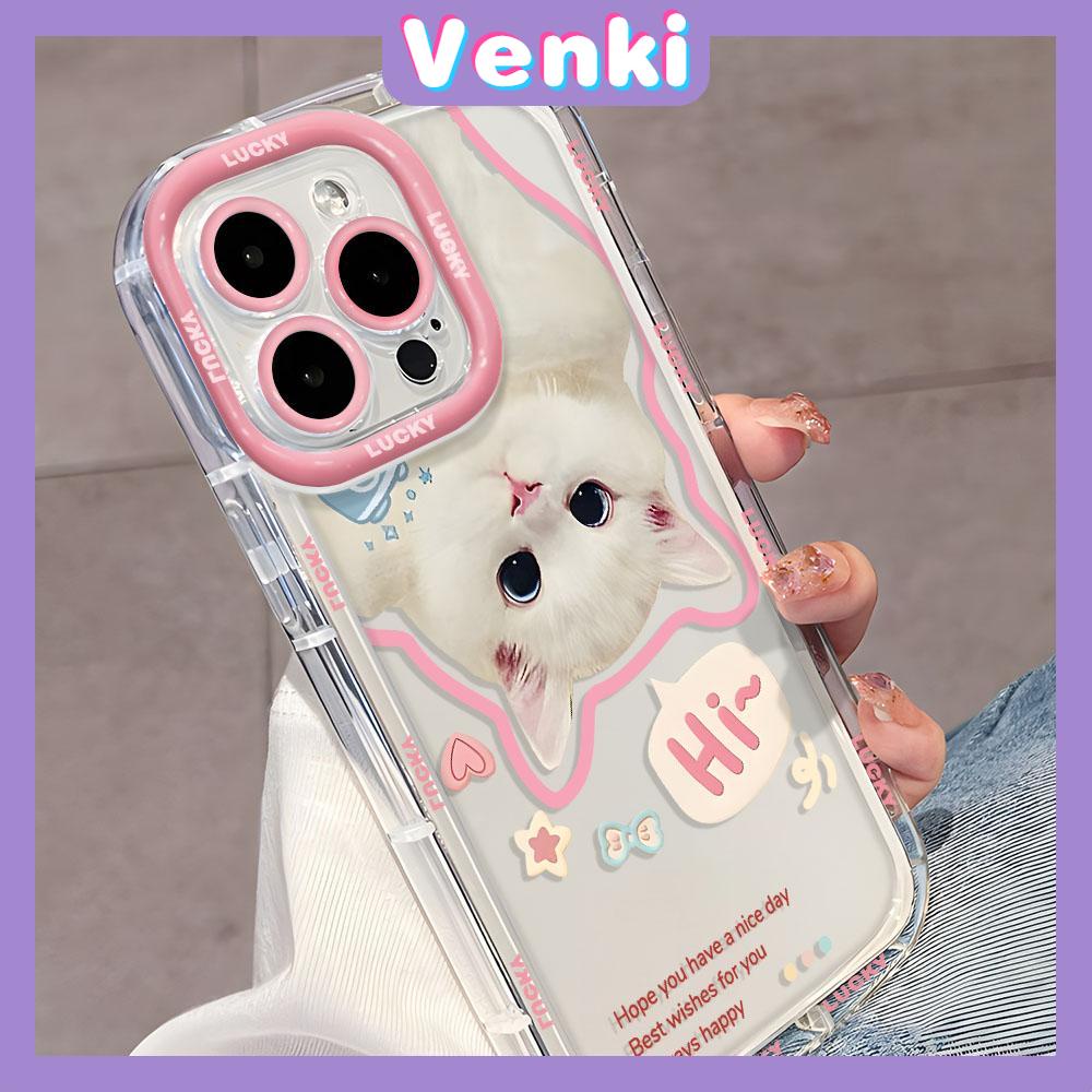 VENKI - เข้ากันได้สำหรับ เคสไอโฟน11 เคส iphone 11 15 pro max Bright SHINY CLEAR AIR BAG กันกระแทก Soft TPU ป้องกันกล้องน่ารัก Cure แมวสีขาวนุ่มเข้ากันได้กับ iPhone 14 PRO MAX 13 12 XR XS 7 8 PLUS