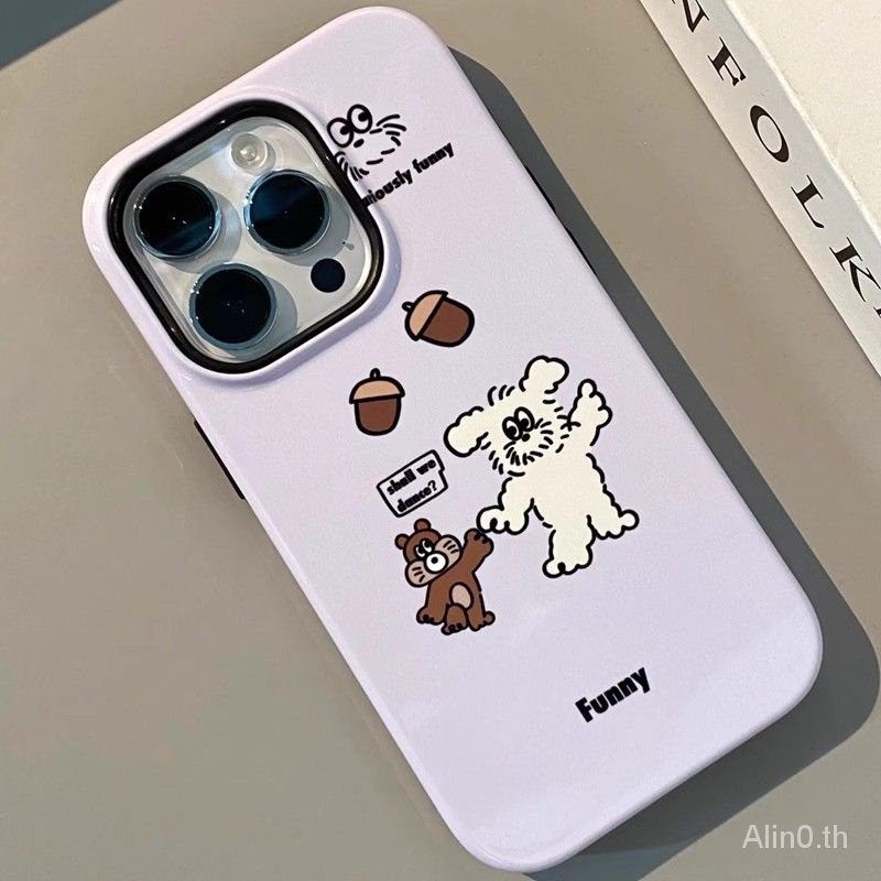 เคสโทรศัพท์มือถือ ฟิล์มสองชั้น กันกระแทก ลายการ์ตูนกระรอก ลูกสุนัข สีม่วง สไตล์เกาหลี สําหรับ iPhone 7 8 Plus x xs xr xsmax 11 12 13 14 15 pro max เคสโทรศัพท์มือถือ ป้องกันรอย สําหรับ D2QY