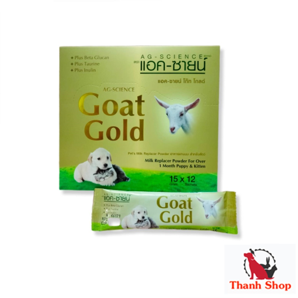 AG-Science goat gold นมแพะผง สำหรับสัตว์เลี้ยง 1ซอง/15g