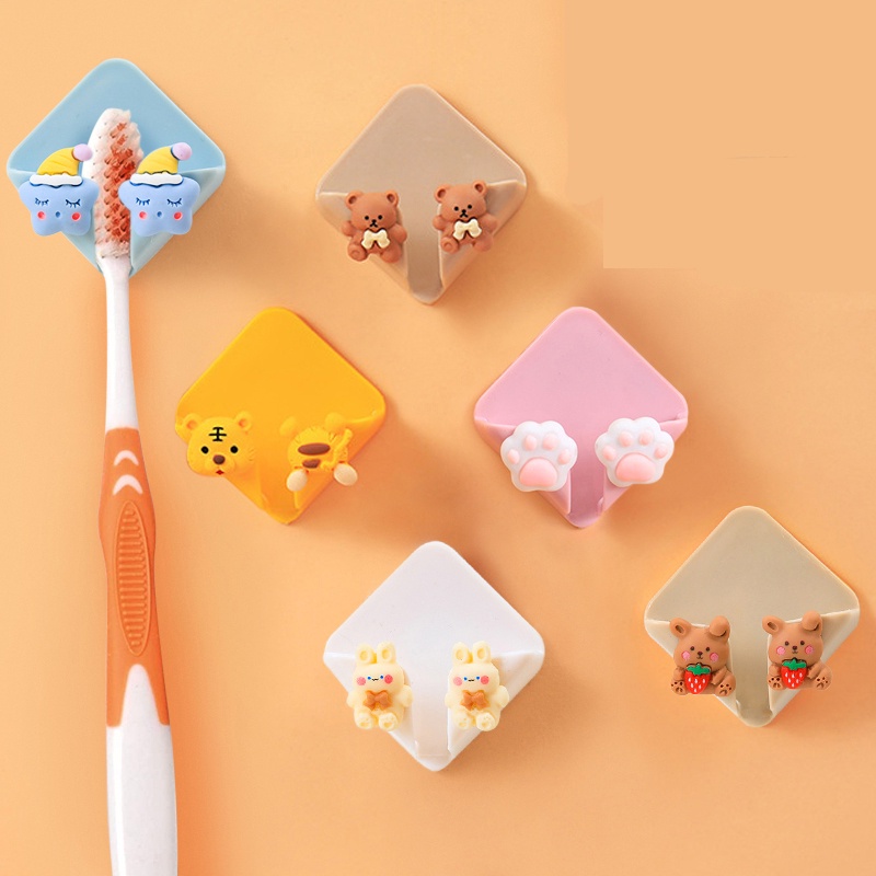 ตะขอที่แขวนแปรงสีฟัน/ปลั๊กไฟ ลายน่ารัก ติดผนังได้ง่าย พลาสติกหนา แข็งแรง ทนทาน ไม่ทำลายพื้นผิว - รูปที่ 4