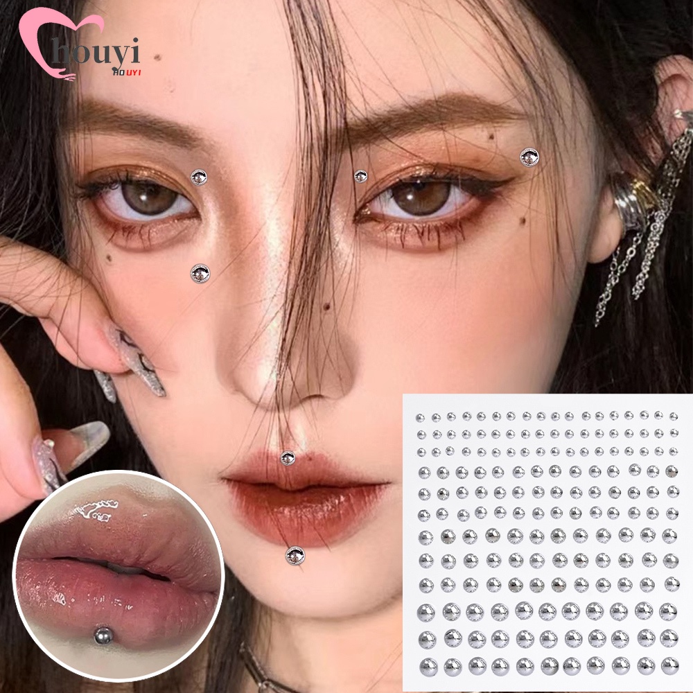 จิวจมูกปลอม ประดับพลอยเทียม มีกาวในตัว / สติกเกอร์สตั๊ด จมูก เพชร สีเงิน / สติกเกอร์ติดปาก ผู้หญิง DIY / สติกเกอร์แต่งหน้า ไม่เจาะหู หู ใบหน้า ร่างกาย เครื่องประดับ