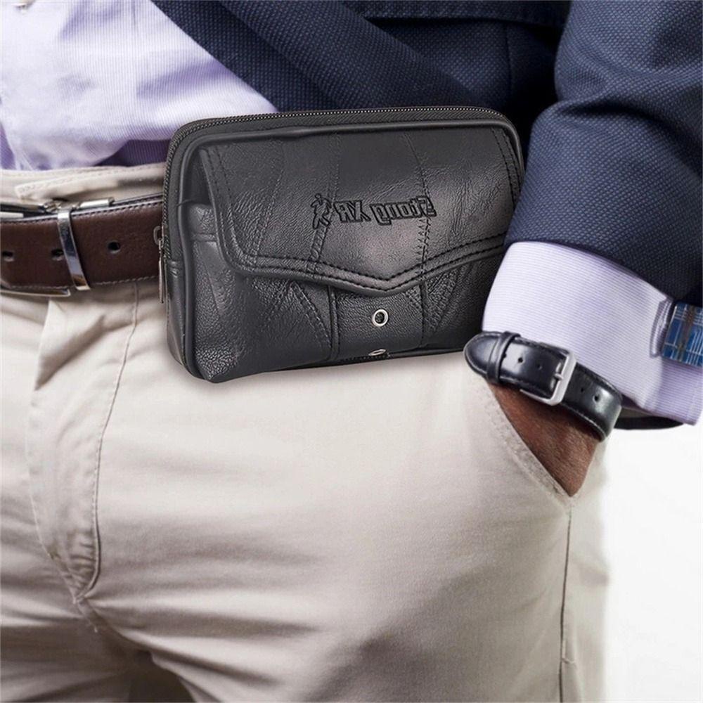 Yunhi Belt Wallet, Leather Large Capacity Mobile Phone Bag, Solid color Running Pouch