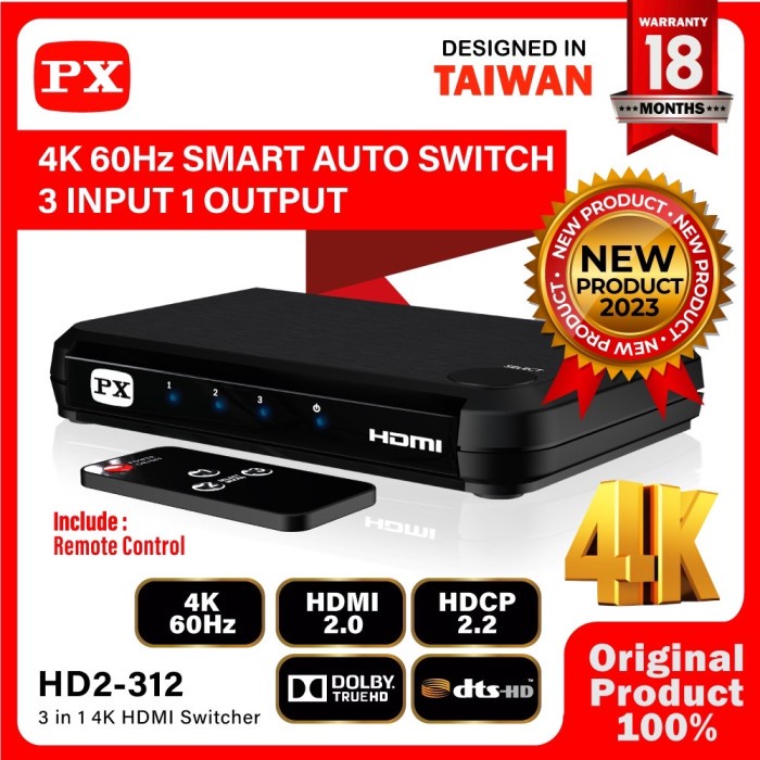 HDMI Switcher Audio Video 4K Adapter 3 Input 1 Output 3 พอร์ต PX HD2-31