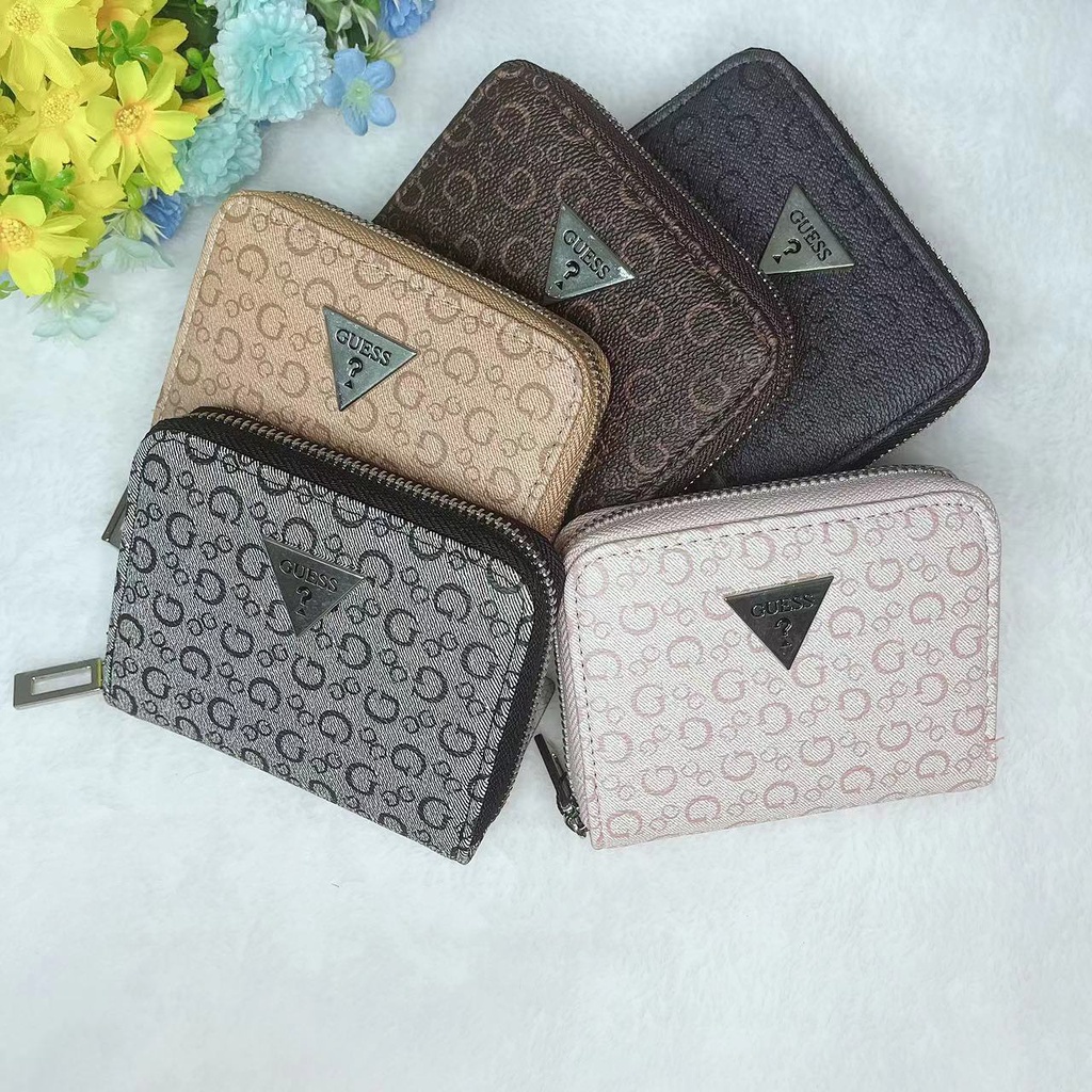 Guess ใหม่ กระเป๋าสตางค์ใบสั้น พิมพ์ลายตัวอักษร มีซิป อเนกประสงค์ พร้อมกล่อง สําหรับผู้หญิง และผู้ชาย