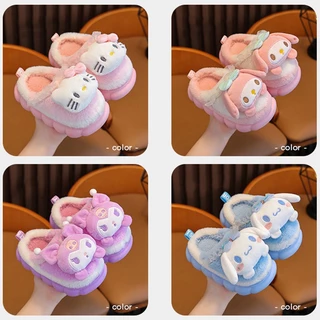 Reyno Sanrio Hello Kitty Cinnamoroll Kuromi Melody รองเท้าแตะ ผ้าฝ้าย กํามะหยี่ นุ่ม อบอุ่น เหมาะกับหน้าหนาว สําหรับผู้หญิง