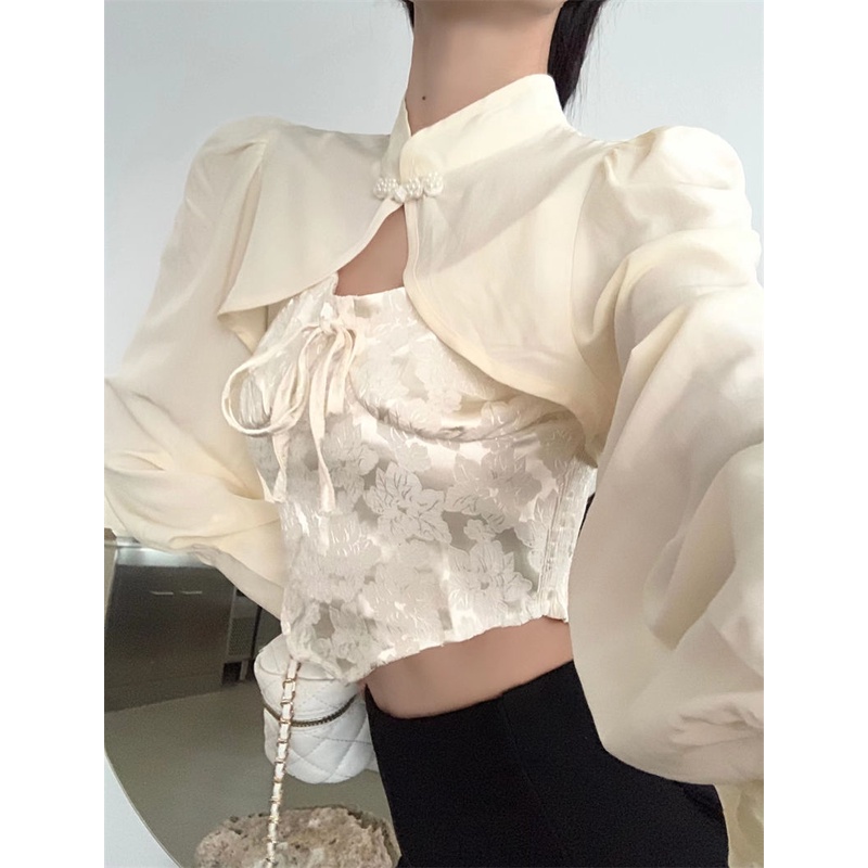 เสื้อคาร์ดิแกนแขนยาว คอปกตั้ง เข้ารูป สไตล์จีน แฟชั่นฤดูใบไม้ผลิ สําหรับผู้หญิง