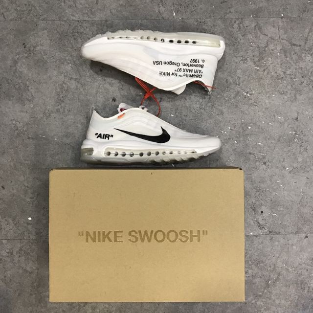 ♞,♘,♙Nike Original 2018 new collection Spot OFF-WHITE x NIKE Air Max 97 joint white running shoes s