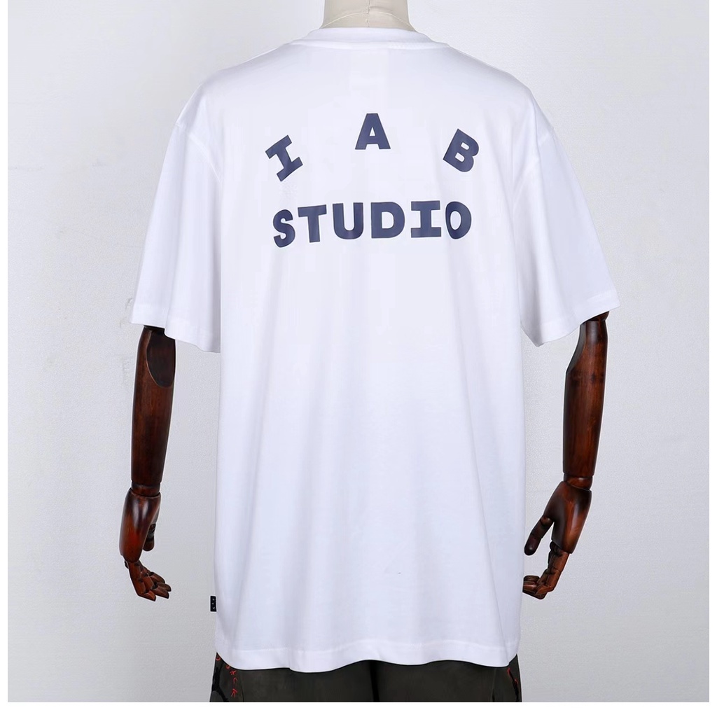 ความร้อน Iab STUDIO เสื้อยืดคอกลม แขนห้าส่วน ผ้าฝ้ายแท้ พิมพ์ลายตัวอักษร ทรงหลวม สไตล์สตรีท โอเวอร์ไ
