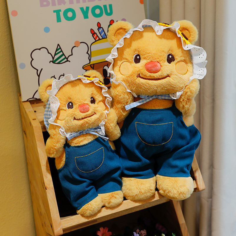 ตุ๊กตาหมีขนสั้นนุ่มน่ารัก พร้อมเสื้อยีนส์และผ้ากันเปื้อน ของขวัญวันเกิดเด็ก ตุ๊กตาหมีทองเหลือง หมีขนสั้นขนาดต่างๆ สำหรับเด็กและผู้ใหญ่