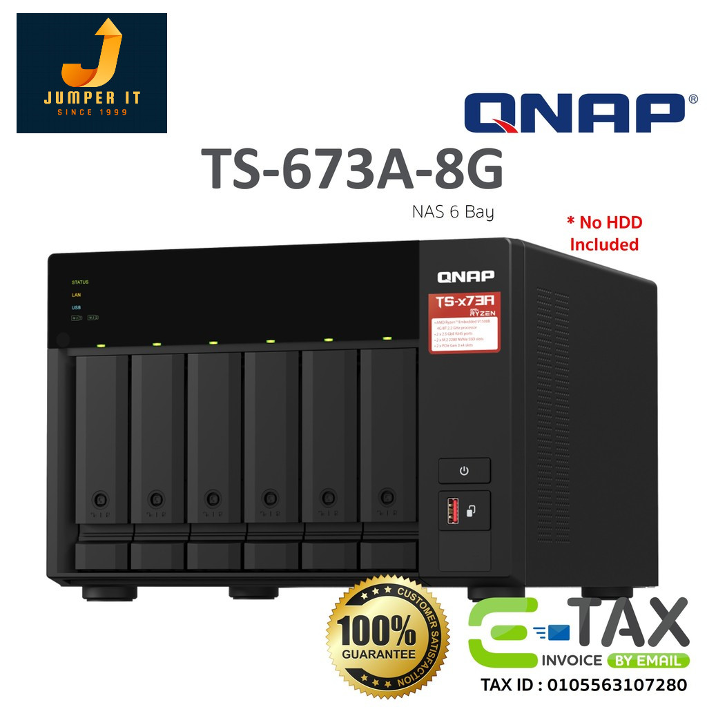 QNAP TS-673A-8G NAS อุปกรณ์เก็บข้อมูลบนเครือข่าย (AMD Ryzen V1500B, HDD 6-Bay with 2.5GbE, 8GB) สินค