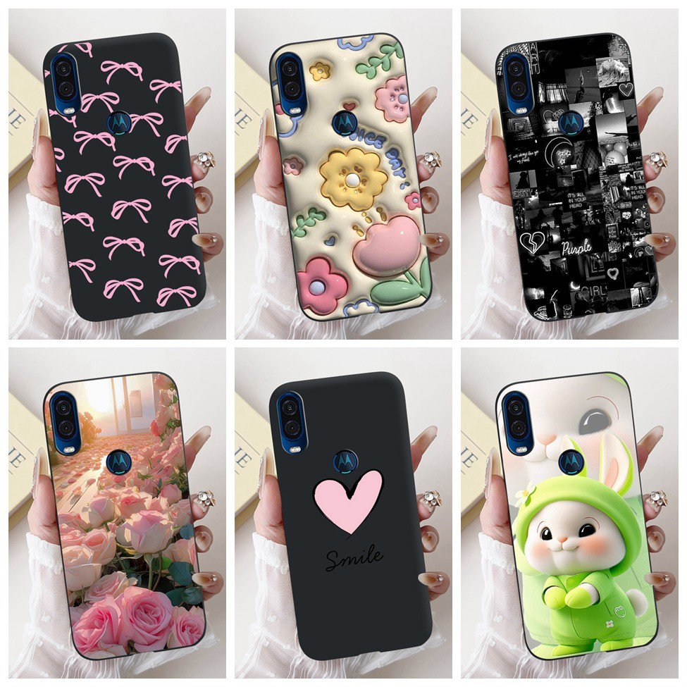 Motorola One Vision Case สีดําแมวน่ารักแฟชั่นตลกซิลิโคนกันกระแทกเคสโทรศัพท์ Motorola One Vision ฝาหลัง XT1970-2 XT1970-3