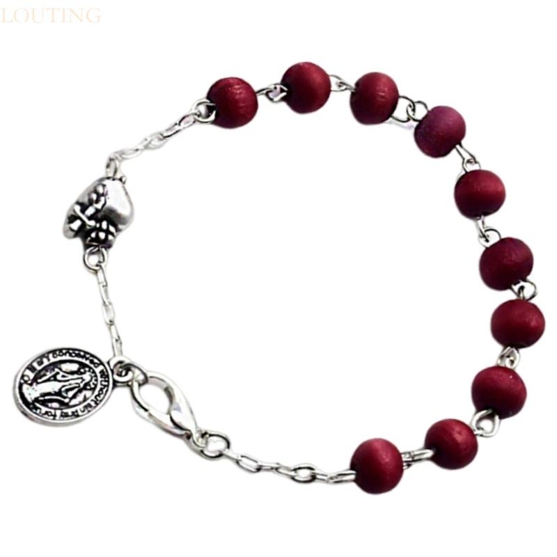 Louting คาทอลิก Cross สร้อยข้อมือลูกประคํา Vintage ลูกปัด Baptisms Rosary กําไลข้อมือสายรัดข้อมือสําหรับเครื่องประดับสตรี