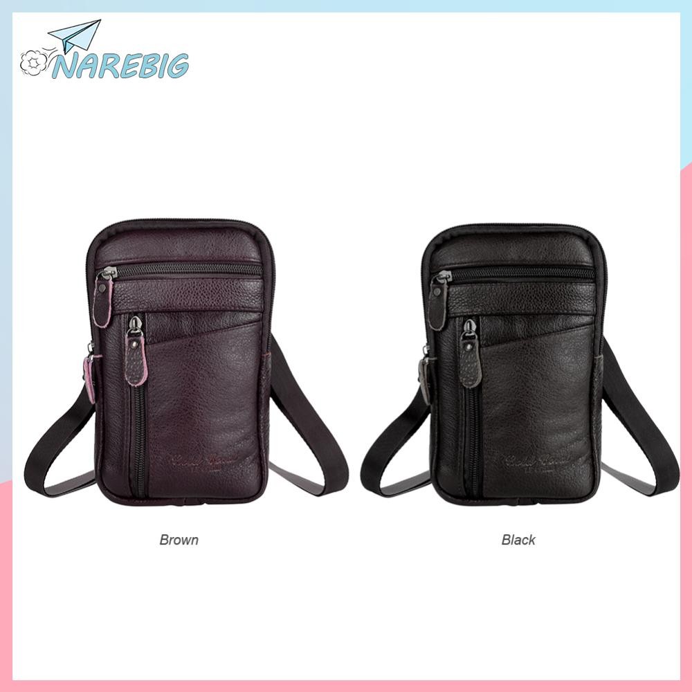 ส่งจากกรุงเทพ🚚 it Genuine Leather Men Shoulder Bag Business Casual Messenger Zip Phone Pouch ✿