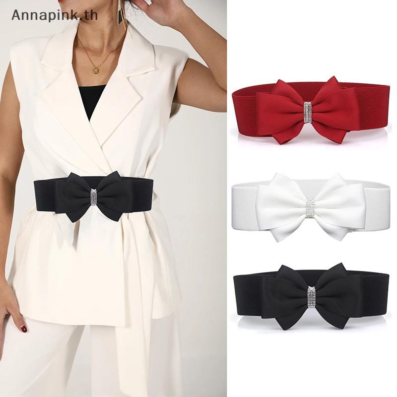 Ank ผู้หญิง Elastic Bow เข็มขัดกว้าง Rhinestone เข็มขัดยืดสุภาพสตรีกว้างงานแต่งงานเข็มขัดสําหรับชุดกางเกงยีนส์ EN