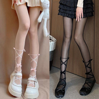 Lolita Sweet Strappy Pearl Velvet Bow Pantyhose สาว Kawaii C…