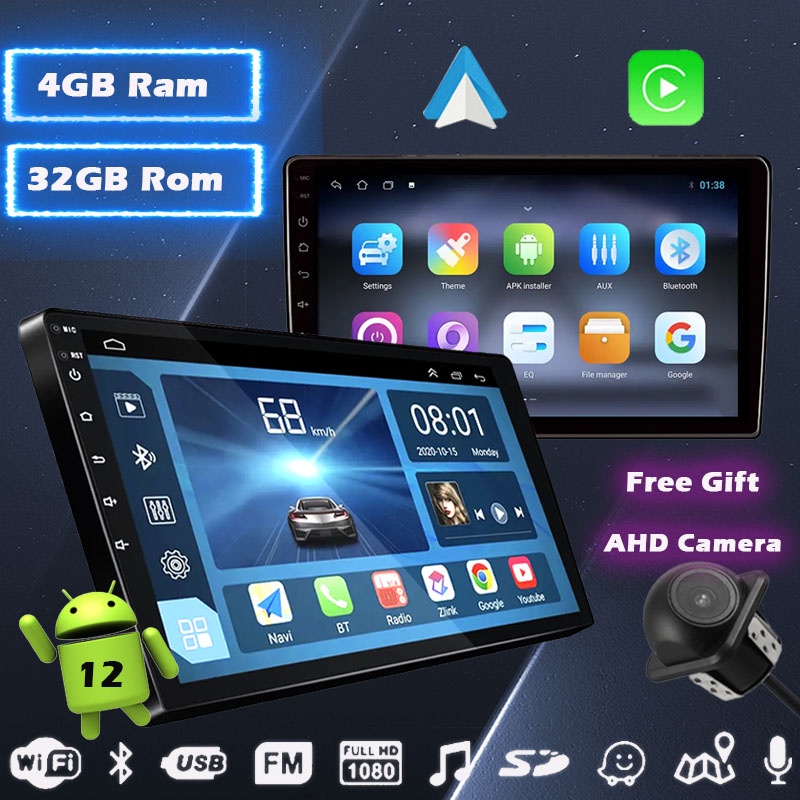 วิทยุ ติด รถยนต์ Android 12 7 9 10 นิ้ว 4GRam+32G Rom 2Din รองรับ Apple Carplay GPS WIFI BT จอแอนดรอยด์ติดรถยนต์