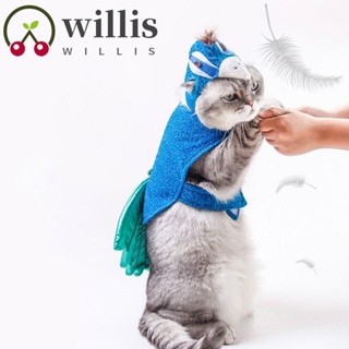 Willis เครื่องแต่งกายสัตว์เลี้ยง เสื้อแจ็กเก็ต คอสเพลย์นกยูง สีฟ้า ปรับได้ พร้อมหมวกโพลีเอสเตอร์ สําหรับสุนัข แมว