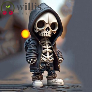 Willis ฟิกเกอร์เรซิ่น รูปหัวกะโหลก สีดํา ขนาดเล็ก พร้อมเสื้อแจ็กเก็ต สําหรับตกแต่งโต๊ะตุ๊กตา