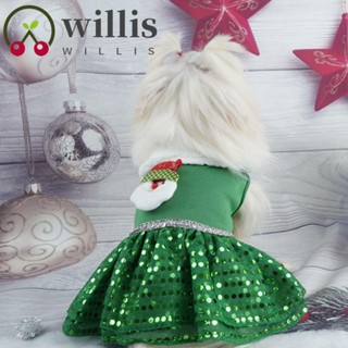 Willis ชุดเดรสกระโปรง ผ้าโพลีเอสเตอร์ แบบนิ่ม ลายซานตาคลอส กวางคริสต์มาส สีแดง สีเขียว สําหรับสัตว์เลี้ยง สุนัข