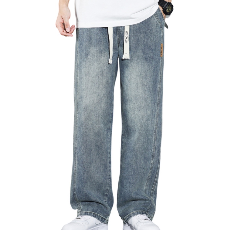 CLOTHING กางเกงยีนส์ขายาวเอวยางยืดผู้ชาย ทรงบอยขากระบอกใหญ่ รุ่น M1055