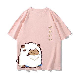 ราคาถูก อะนิเมะน่ารักแกะ ins เสื้อฤดูร้อนของนักเรียนเป็นแบบ unisex และสวมใส่สบาย เสื้อคู่