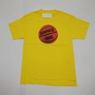 เสื้อยืดแขนสั้น พิมพ์ลายโลโก้ Awake Hoop สีดํา และสีเหลือง สําหรับผู้ชาย และผู้หญิง