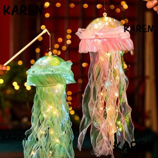 Karen โคมไฟแมงกะพรุนพลาสติก รูปแมงกะพรุน แบบพกพา แฮนด์เมด DIY สําหรับตกแต่งห้องเด็ก