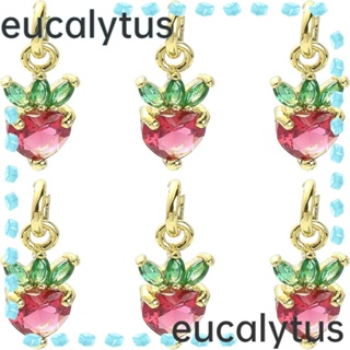 Eucalytus1 จี้สตรอเบอร์รี่ ลูกบาศก์เซอร์คเนีย ชุบทอง 15*6 มม. สําหรับทําเครื่องประดับ