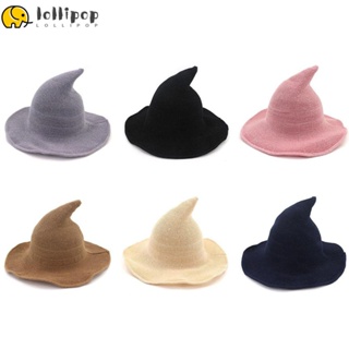 Lollipo1 หมวกแม่มด ผ้าวูล สีพื้น พับได้ สําหรับปาร์ตี้ฮาโลวีน