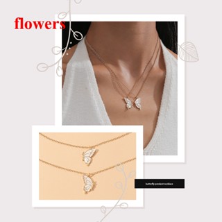 Flowers สร้อยคอ จี้รูปผีเสื้อคู่ เครื่องประดับ สําหรับผู้หญิง 2 ชิ้น ต่อชุด