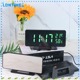 Lontime นาฬิกาปลุกดิจิทัล หน้าจอ Led กระจกตั้งโต๊ะ นาฬิกาปลุกดิจิทัล ไฟกลางคืน อุณหภูมิความชื้น เลื่อนปลุกตั้งโต๊ะ USB นาฬิกาอิเล็กทรอนิกส์ ตกแต่งบ้าน