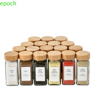 Epoch ขวดโหลแก้วใส ทรงสี่เหลี่ยม พร้อมฝาปิดไม้ไผ่ 120 มล. สําหรับใส่เครื่องเทศ เครื่องเทศ