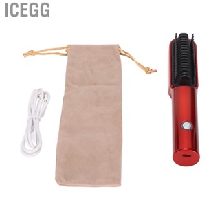 Icegg Electric Hair Brush USB Charging Safe Small Straightening Curling Comb Home