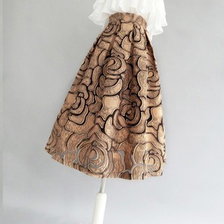 Jacquard กระโปรงทรงเอ เอวสูง ลายดอกไม้ สไตล์เฮปเบิร์น แฟชั่นฤดูใบไม้ร่วง 2023
