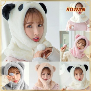 Rowans หมวกผ้าพันคอ ผ้ากํามะหยี่ขนนิ่ม กันลม ลายการ์ตูนแพนด้า ให้ความอบอุ่น เหมาะกับฤดูหนาว สําหรับผู้หญิง