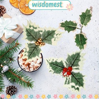 Wisdomest 5 ชิ้น ใบไม้คริสต์มาส งานแต่งงาน กุหลาบ ใบไม้ สีเขียว DIY ดอกไม้ปลอม