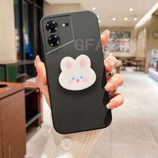 ใหม่ เคสโทรศัพท์มือถือ ซิลิโคนนิ่ม TPU กันรอยเลนส์ ลายกระต่ายน่ารัก พร้อมขาตั้ง สีพื้น เรียบง่าย สําหรับ Tecno POVA 5 2023 Tecno Pova5