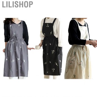 Lilishop Cooking Apron  Flower Embroidery Fine Workmanship Tie Design Breathable Cotton Baking for Coffee Shop