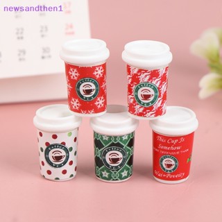 Newsandthen1 5 ชิ้น บ้านตุ๊กตาเรซิ่นจําลองสีคริสต์มาสถ้วยกาแฟเครื่องดื่มชาถ้วยรุ่นดี